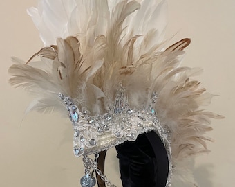 The Vegas Cabaret Deluxe Feather Mohawk Headpiece • Burner Festival Burlesque Performance Headdress