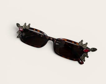 Embellished Rhinestone Statement Sunglasses • Sparkly Boho Festival Eyewear • Upcycled Sunnies • Burner Style, Pool Party, Festival Fashion