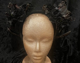 The Midnight Raven Floral Ram Horn Gothic Halloweeen Costume Headpiece