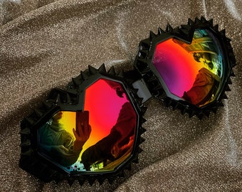 Burning Heart Goggles • Studded heart shaped burner goggles with mirror lenses