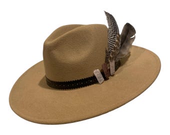 Feather & Crystal Boho Wide Brim Hat • Festival Hat • Bohemian Sun Hat • Beach Hat • Western Boho Hat • Statement Hat • Feather Hat