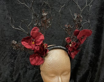 Black Orchid Antler Headpiece • Nature inspired pagan style branch twig headdress