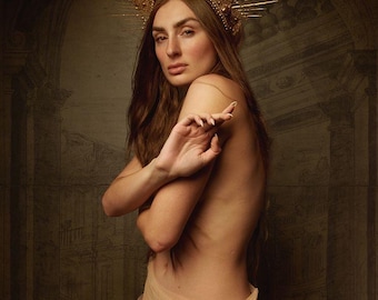 Golden Halo Goddess Crown • Gold Spiked Headpiece for photoshoots, performance and festivals