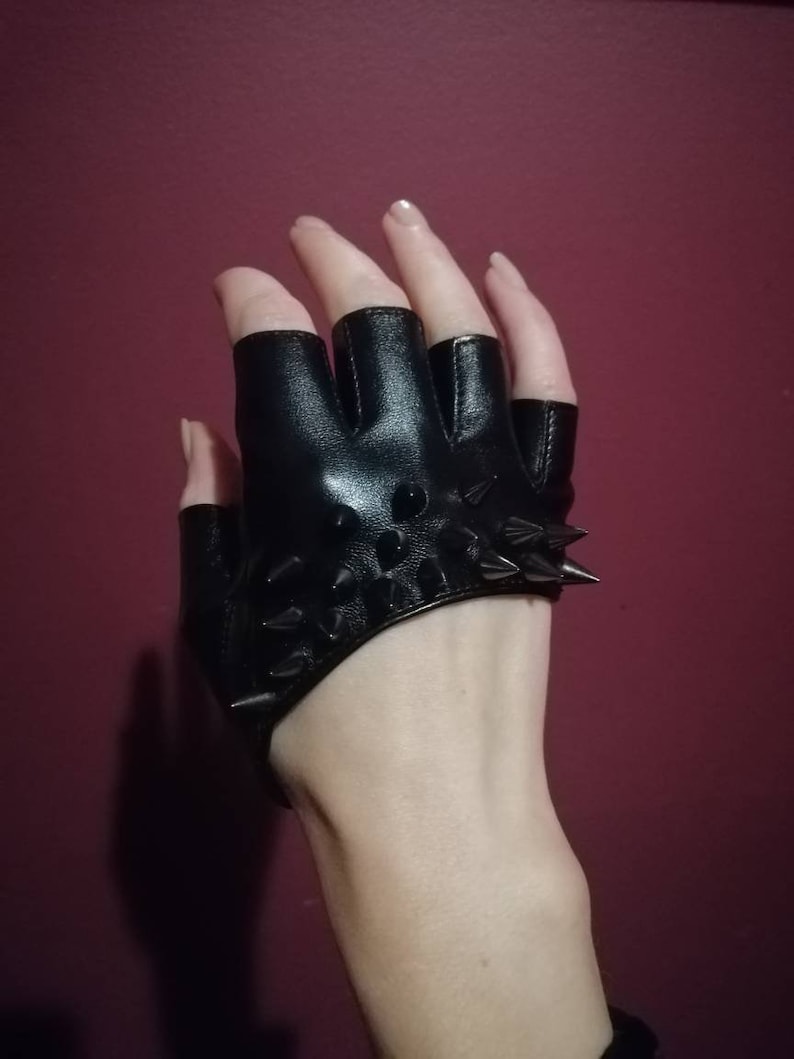 Shadow Puppet faux leather studded gloves fingerless mini gloves cropped costume gloves image 2
