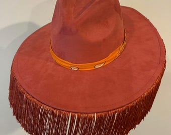 Bandana and Fringe Wide Brim Hat • Festival Hat • Boho Hat • Burner Hat • Western Hat • Statement Hat • Fringe Hat • Bandana Hat