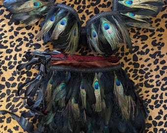 Disfraz de Ave del Paraíso para Festival • Atuendo de plumas para espectáculo • Atuendo para Burner Rave • Ropa de escenario burlesque • Conjunto de sujetador, charreteras y falda