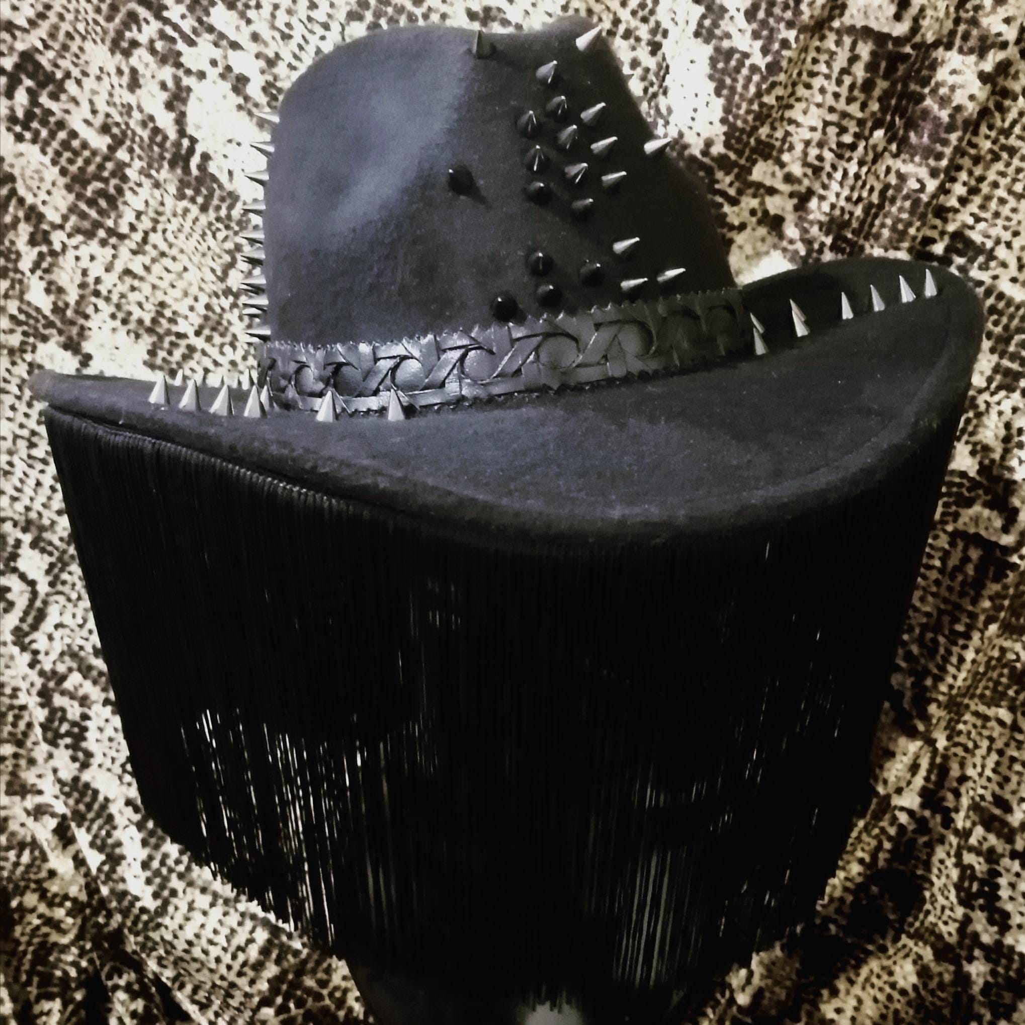 Azrael Hat • Studded Western Burner Hat • Fringed Cowboy Hat