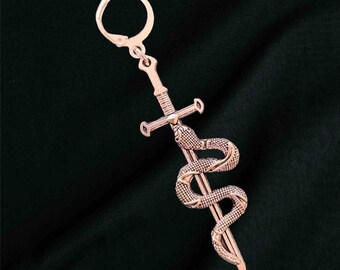 Snake and dagger silver earring • dangle huggie jewellery • goth emo punk style