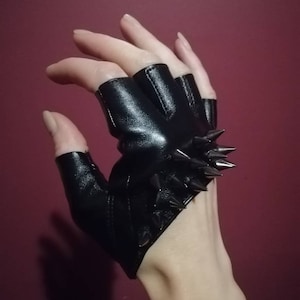 Shadow Puppet faux leather studded gloves fingerless mini gloves cropped costume gloves image 1