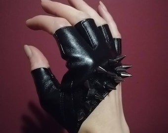 Shadow Puppet faux leather studded gloves • fingerless mini gloves • cropped costume gloves