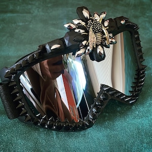 Metamorphosis Ski Goggles • Studded Rhinestone Burner Goggles • Crystal Beetle Bug Scorpion Fly