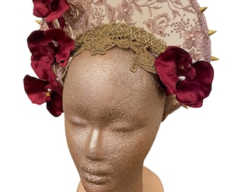 Lace orchid studded halo crown • dusky pink and gold spike headdress