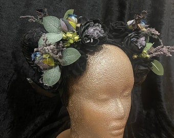 The Blue Moon Floral Ram Horn Gothic Halloweeen Costume Headpiece