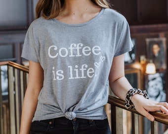Coffee is Life, Coffee tshirt, Coffee Shirt, Coffee Graphic Tee, Womens custom tee, Coffee humor, Coffee lover, rose gold