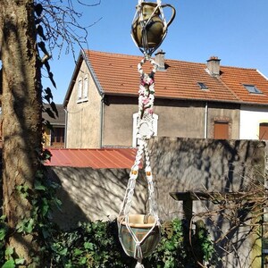 Double macrame plant hanger "Shizuka" with macrame cherry branch for flowerpots with a diameter up to 25cm/9.84 inches.