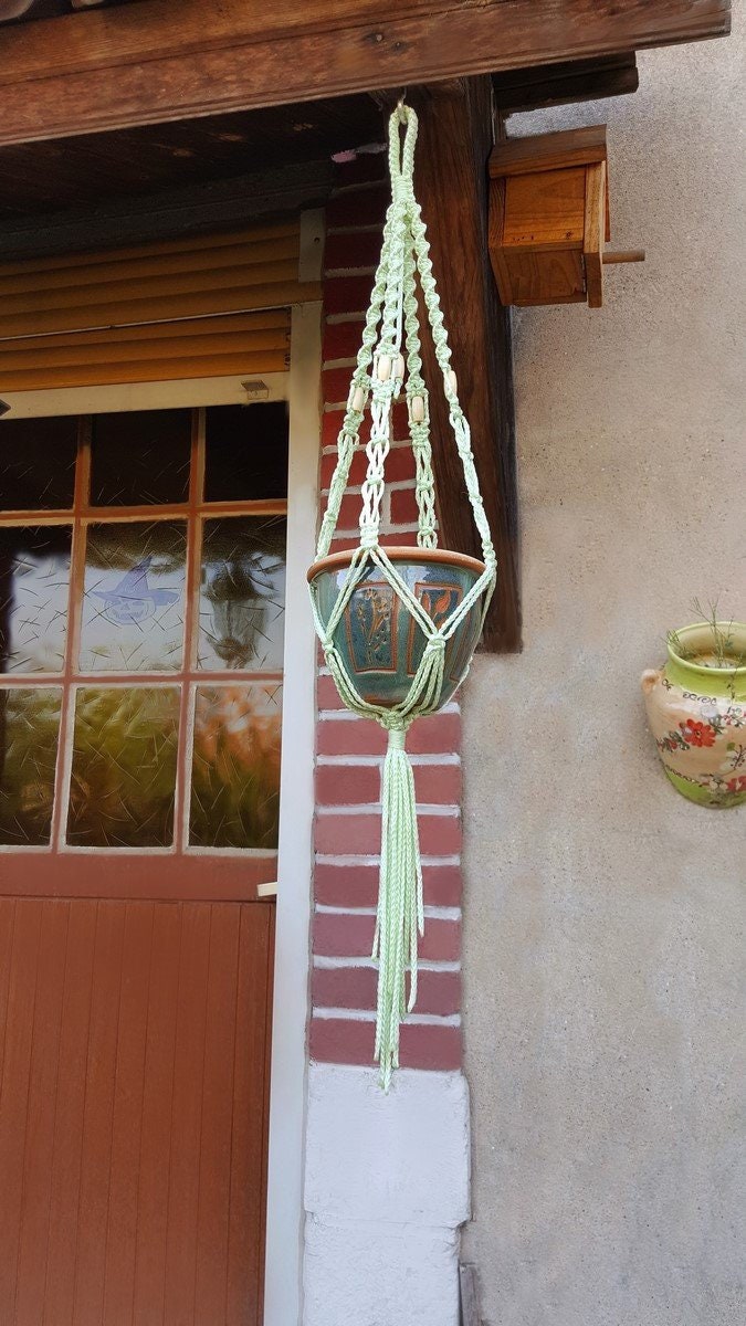 Suspension en Macramé Pour Plantes Petit Modèle Vert Menthe Pastel