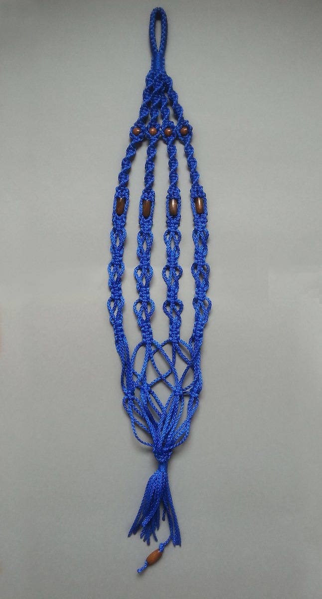 Suspension en Macramé Pour Plantes Petit Modèle Bleu Roi