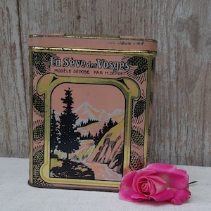 Rare pink French tin &quot; La Séve des Vosges - H DEPRET &quot; collector tin * around 1900 * Brocante - Shabby - Vintage - Country house - farmhouse