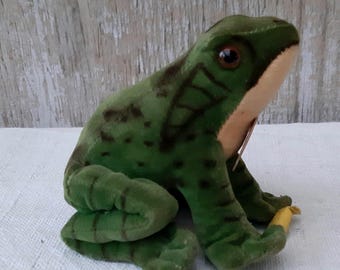 Vintage Steiff animal * Froggy 3408 * 50s* velvet * button in ear - yellow article flag * Easter decoration * made in Germany * nostalgia