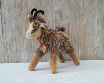 Vintage original STEIFF 6317,00 plush toy * chamois * mohair * button flag breastplate * 60s midcentury toy * collectible * Mountain goat