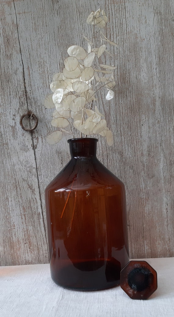 Antique Glass Bottle With Stopper, Vintage Water Bottle, Shabby