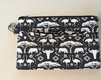 Animal Print Safari Wristlet Purse, Zipper Clutch