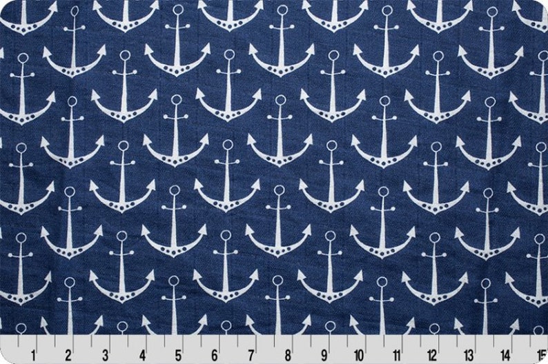 Cobalt Anchors Embrace Cotton Double Gauze Fabric by Shannon Fabrics