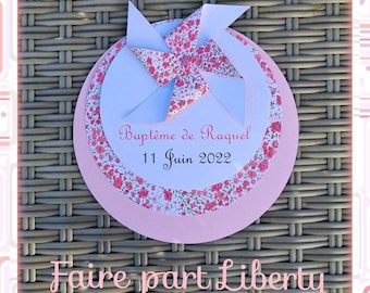 Faire part de mariage ou bapteme liberty et moulin à vent thème rétro chic