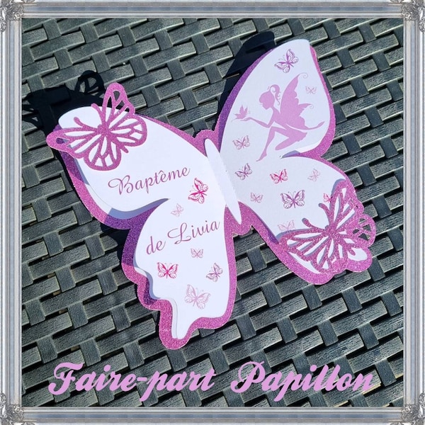 Fairy butterfly invitation for customizable baptism