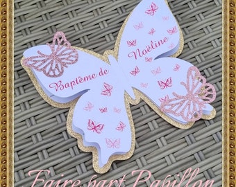 Faire-part papillon pailleté personnalisable