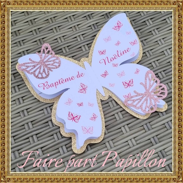 Faire-part papillon pailleté personnalisable