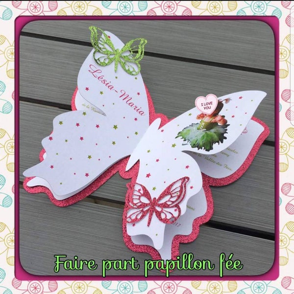 Faire Part papillon baptême fille