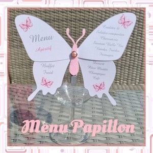 Menu Papillon sur verre personnalisable
