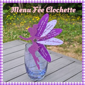 Menu fée à accrocher sur un verre personnalisable