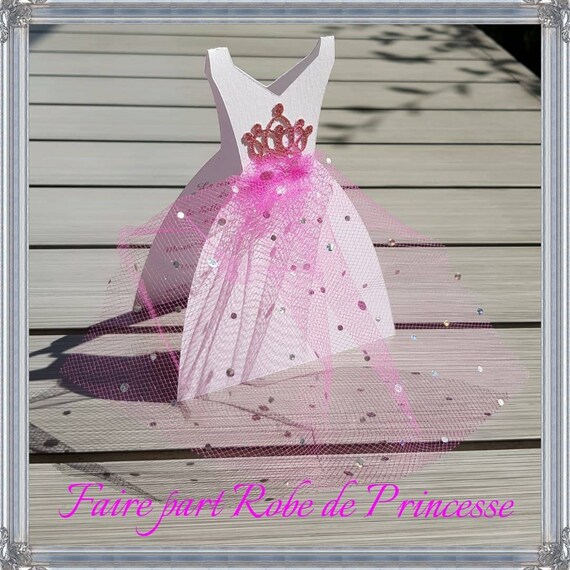 Faire part robe de princesse bapteme et naissance fille totalement  personnalisable -  France