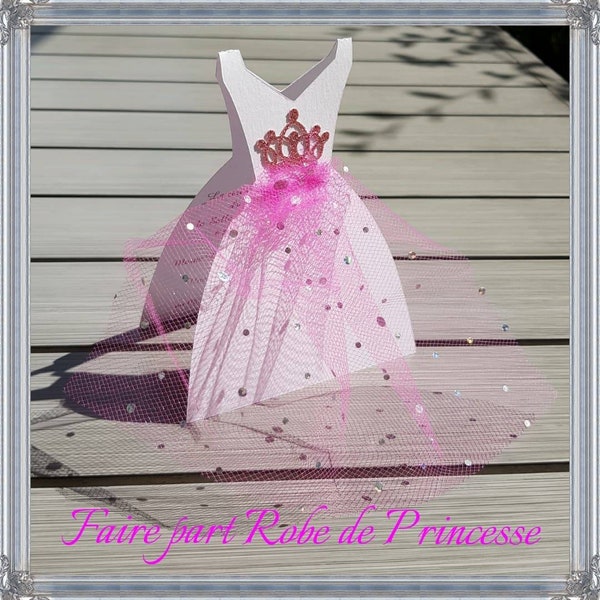 Faire part robe de princesse bapteme et naissance fille totalement personnalisable