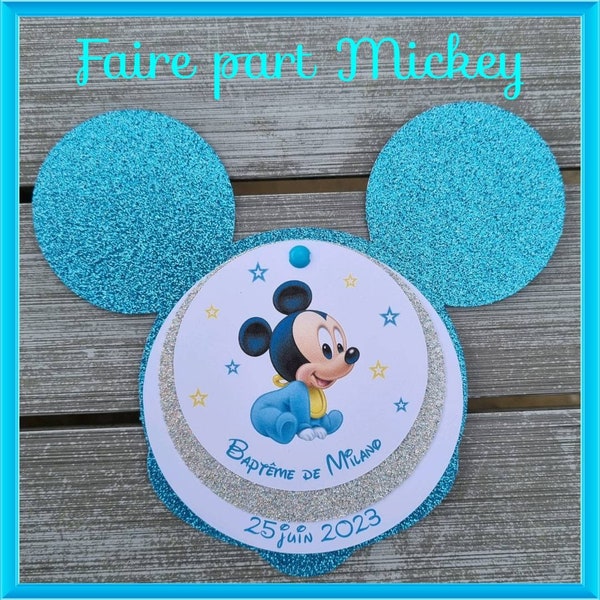 Faire part baptême Mickey baby