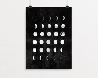 Moon Phases Wall Art, instant download, Halloween printable wall art, Halloween decor, Halloween wall prints, Downloadable prints, Moon