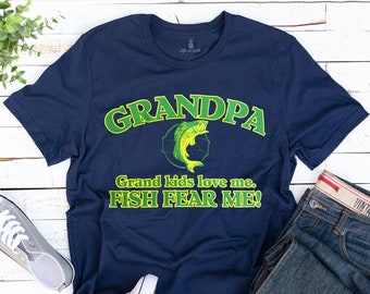Grand-père Chemise de pêche | cadeau grand-père, chemise de pêche, t-shirt de grand-père pêcheur, grand-enfant m’aime, t-shirt Fish Fear Me, cadeau grand-père