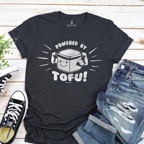 Vegan Shirt - Powered by Tofu | vegan gift, tofu shirt, vegan t-shirts, gift for vegan friend, vegetarian shirt, cute tshirt for men women