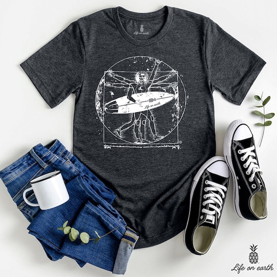 Surfer shirt - Vitruvian Surfer Man t-shirt | surfer gifts, cool gift for surfers, surfing t-shirt, da vinci, tshirt for surfer girl or dude