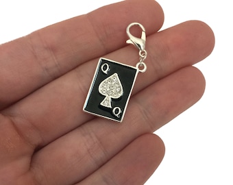 Rhinestone Queen of Spades Card Charm: Anklet, Bracelet, Necklace Jewelry