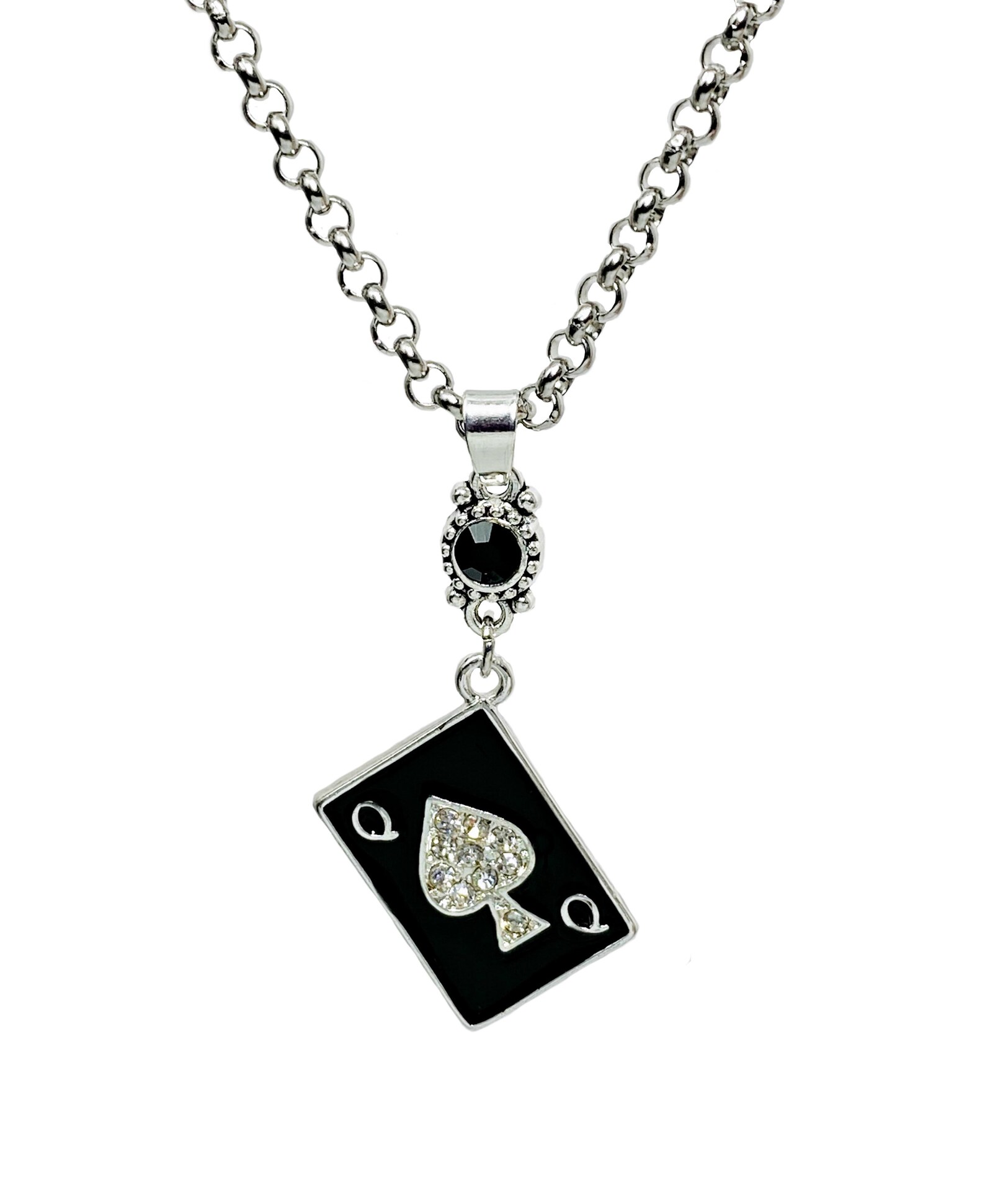 Rhinestone Queen of Spades Card Necklace Hotwife Threesome Etsy