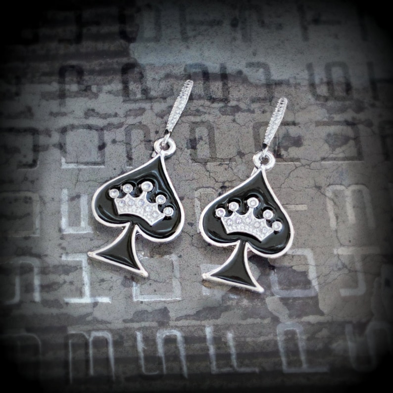 Spade W/ Crown Rhinestone Drop Earrings Hotwife QOS Queen Etsy