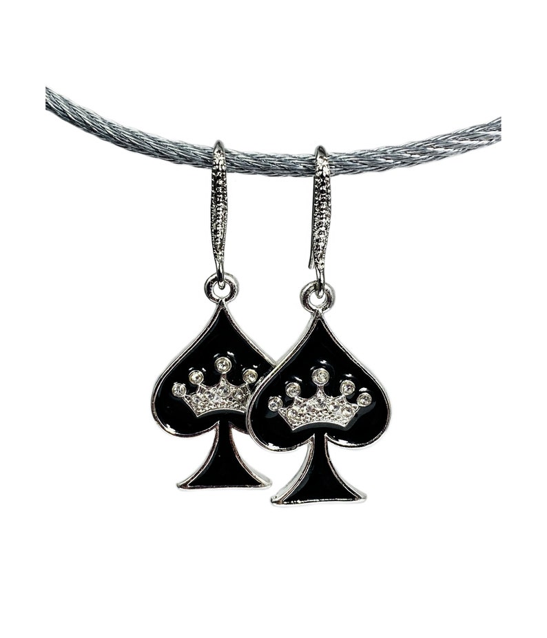 Spade w/ Crown Rhinestone Drop Earrings Hotwife QOS Queen Etsy