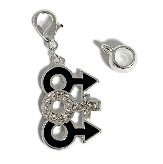 Threesome MFM 2 Male 1 Female Sex Symbol Rhinestone Charm image photo