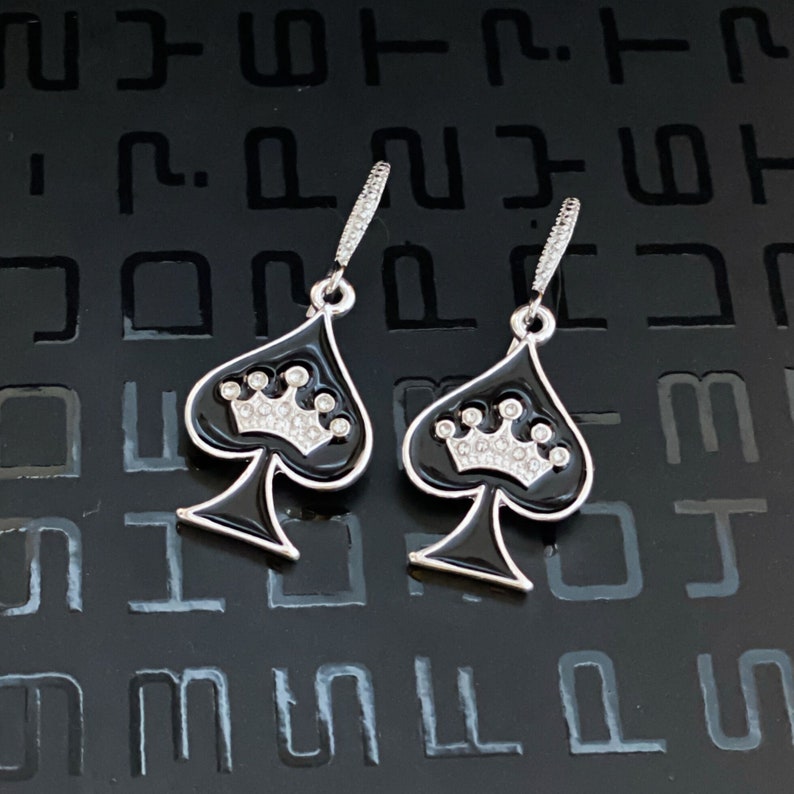 Spade W/ Crown Rhinestone Drop Earrings Hotwife QOS Queen Etsy
