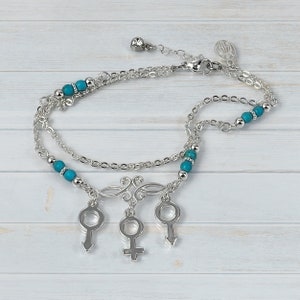 MFM Symbols Stainless Steel Anklet  - Threesome, Swinger, Hot Wife, QOS, Queen of Spades, BBC, Jewelry, Bracelet