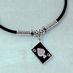 QOS Leather and Rhinestone Spade Card Anklet - Hotwife, MFM, Swinger, Hot Wife, Cuckold, Queen of Spades, BBC, Jewelry, Bracelet