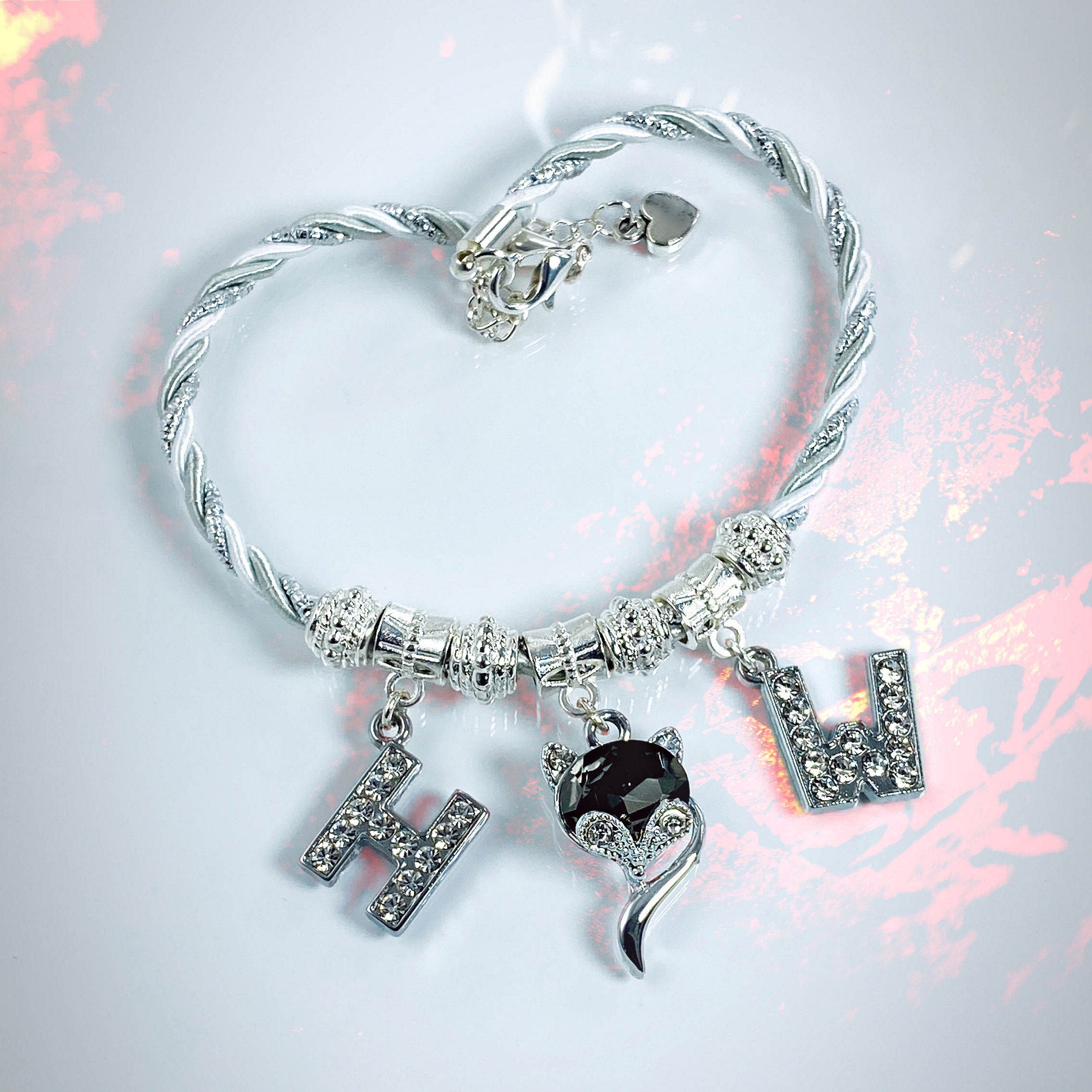 Hotwife Silk Anklet With Rhinestone Letters and Vixen Charm